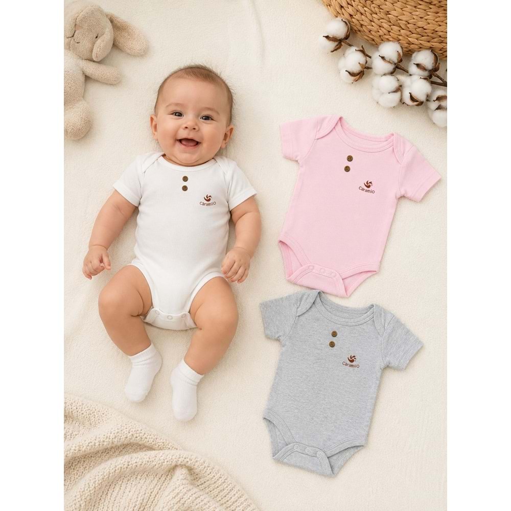 Canario Kıs Kol Unisex 3 lü Zıbın Set 0-3 Aylık -BA8039276 - PEMBE