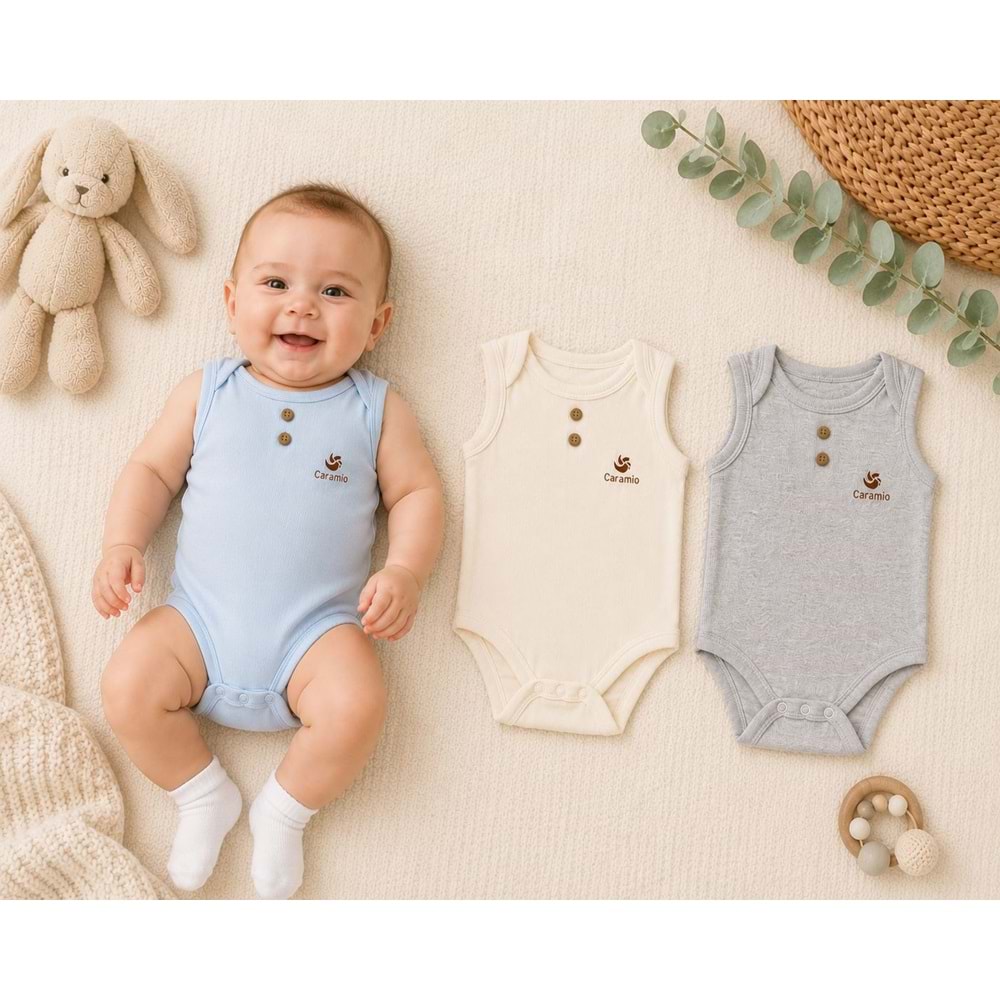 Canario Sıfır Kol Unisex 3 Lü Zıbın Kutuda Set 0-3 Aylık -BA8042227 - MAVİ