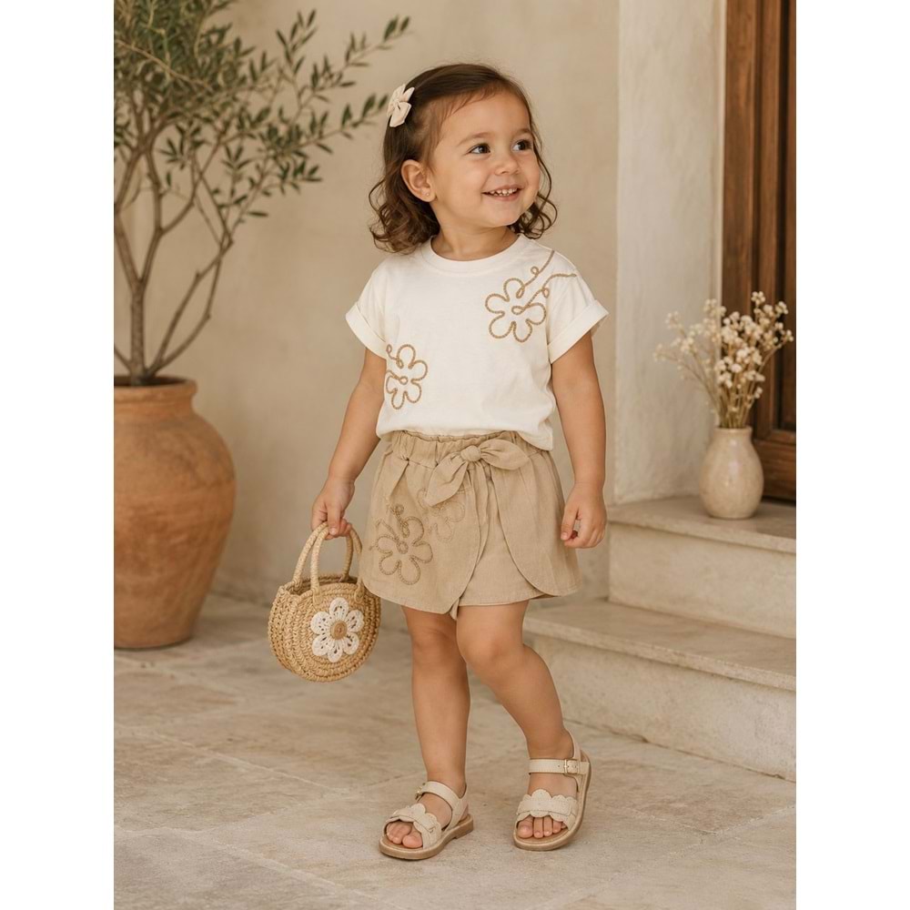 Lumia Baby Papatya Nakışlı Süzineli Şortlu Kız İkili Takım 2-5 Yaş -BA4203290 - AÇIK KAHVE
