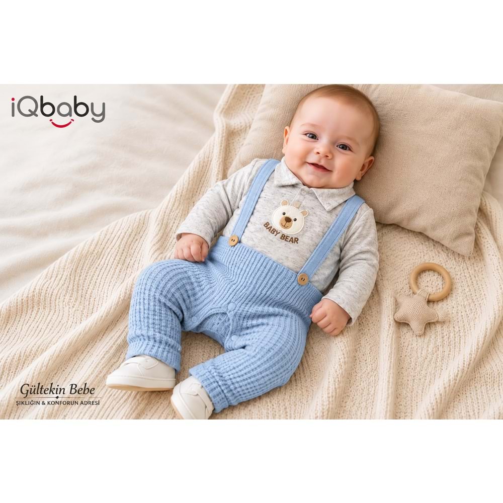 IQ Baby Ayıcık Nakışlı Raporlu Tulum 3-9 Aylık -BA1171217 - MAVİ