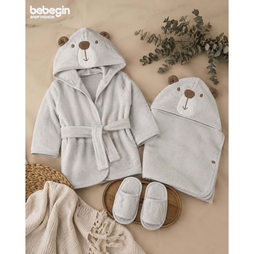 Bebessi Ayıcık Bebek 3lü Bornoz Seti-CA4152630 - MAVİ