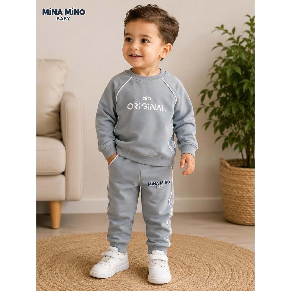 Mina Mino Baby Reglan Kol Biyeli Alo Baskılı Erkek İkili Takım 2-5 Yaş -BA465194261 - MAVİ