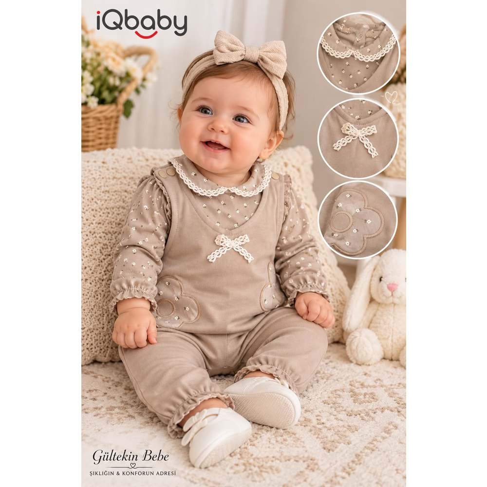 IQ Baby Büzgül Dantel Yakalı Kız İkili Tulum 3-9 Aylık -BA2524281 - KAHVERENGİ