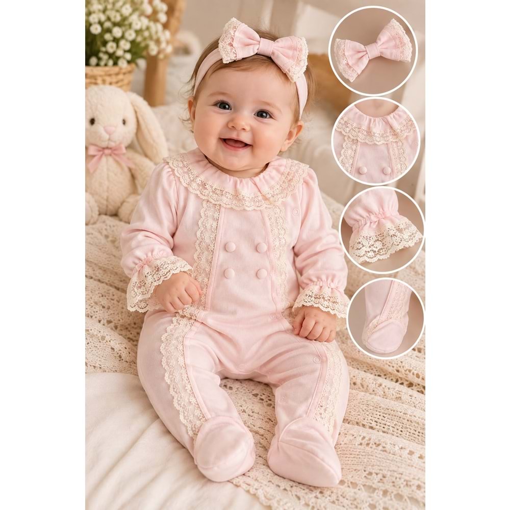 Aura Baby Çift Çiçek Bahçivan Kız Tulum 3-9 Aylık -BA1175290 - PEMBE