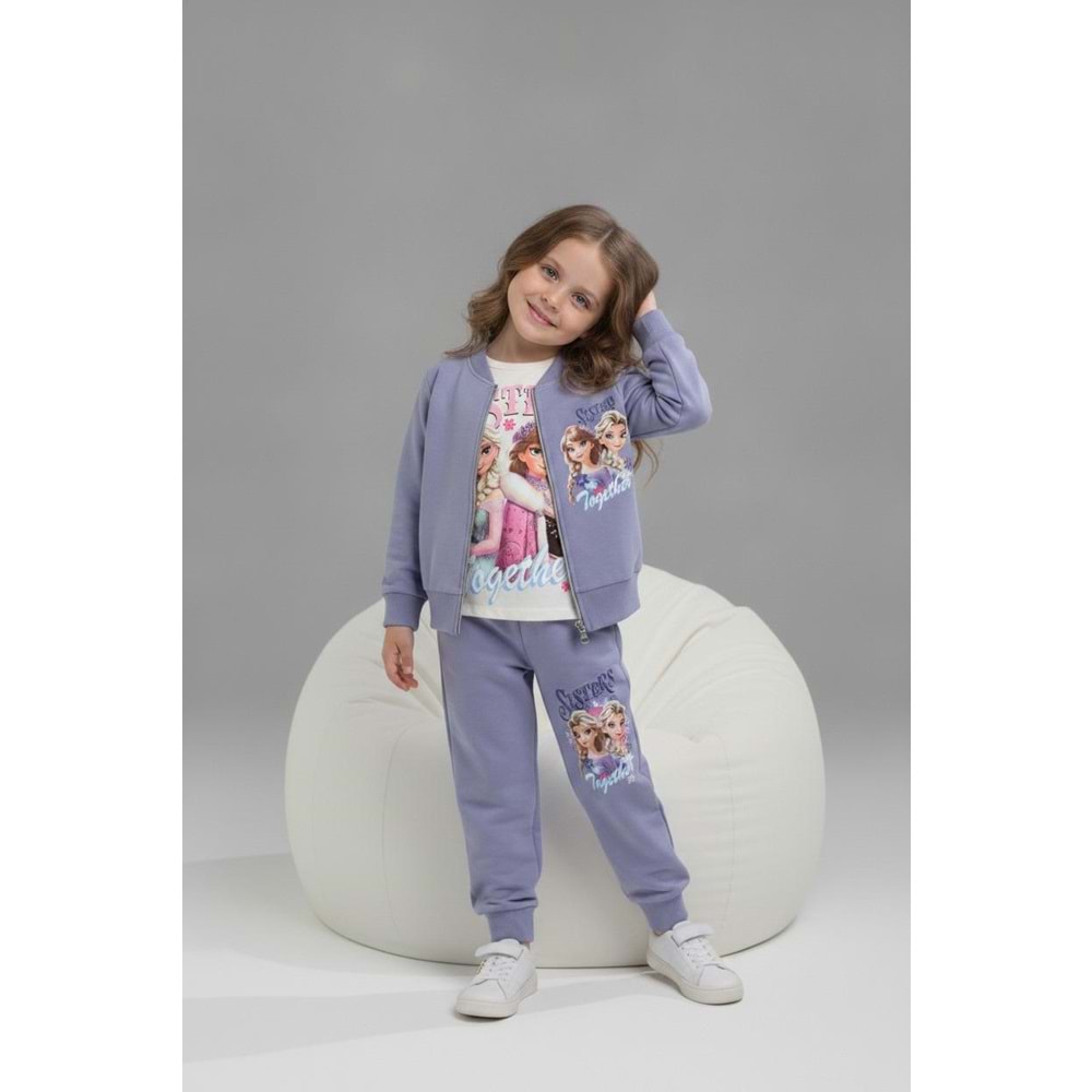 Serenad Kids Frozen Baskılı Kız Hırkalı Üçlü Takım 3-10 Yaş -JE261013425 - LİLA