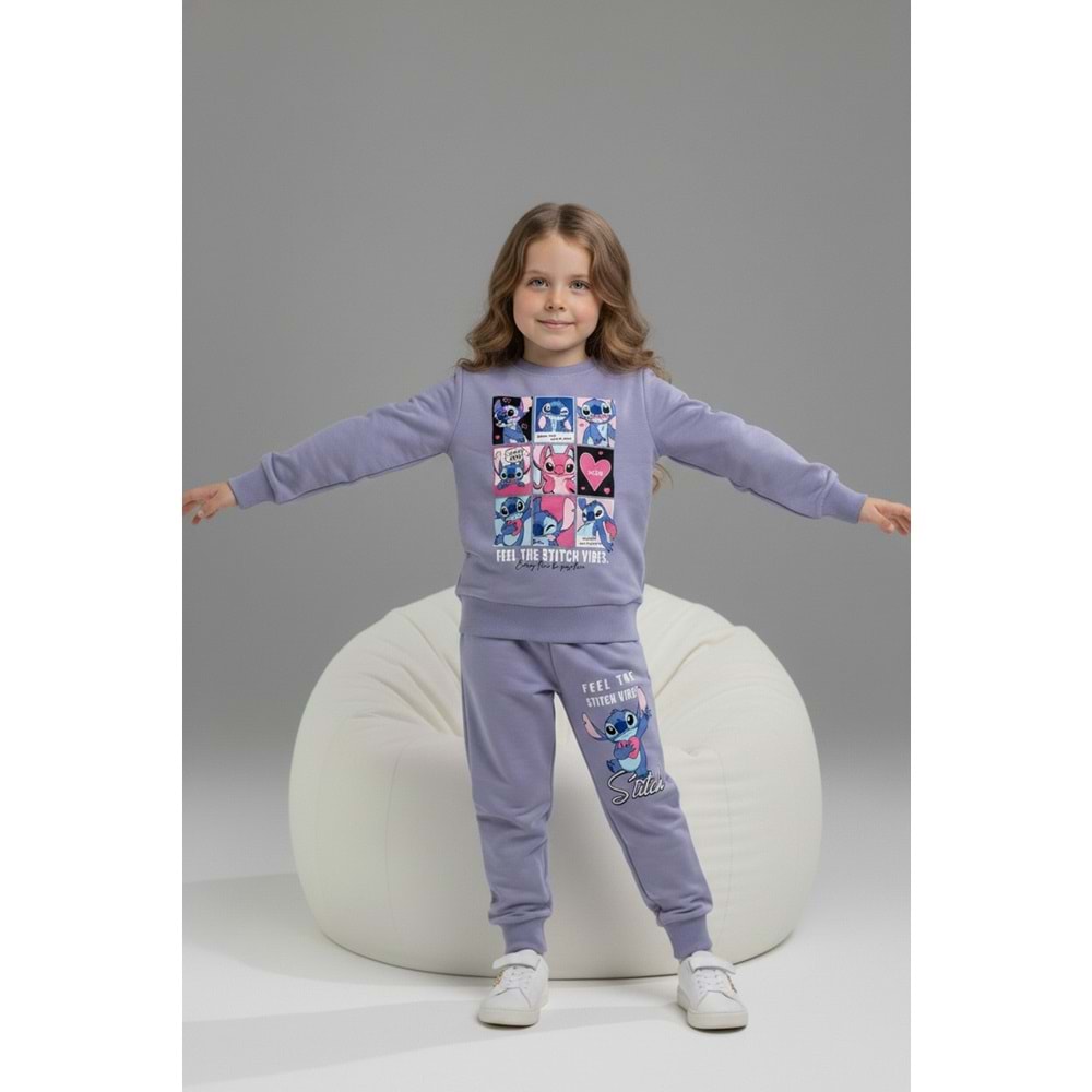 Serenad Kids Stıtch Kareli Penye Kız İkili Takım 3-10 Yaş -JE261061275 - LİLA