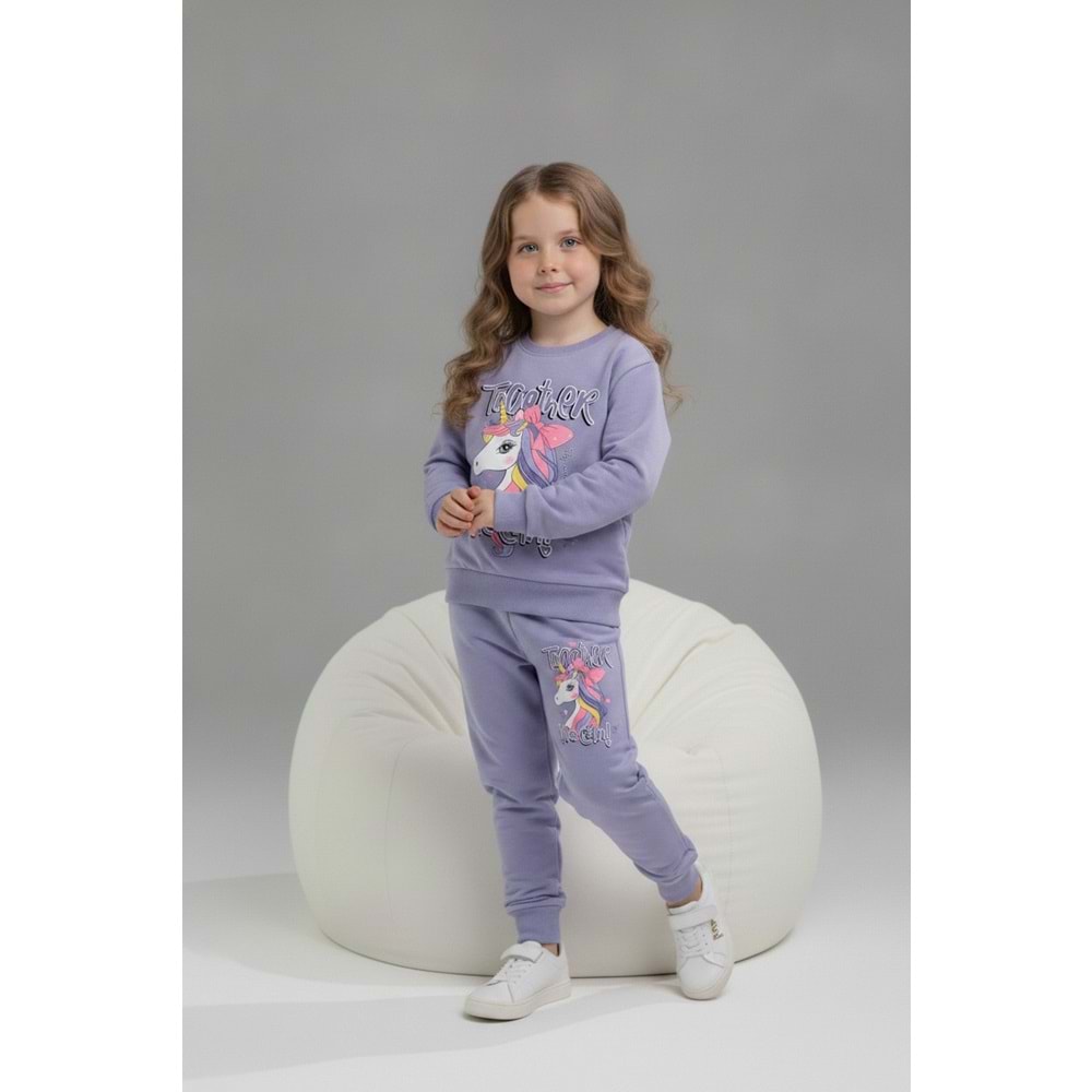 Serenad Kids Unicorn Baskılı Penye Kız İkili Takım 3-10 Yaş -JE261065275 - LİLA