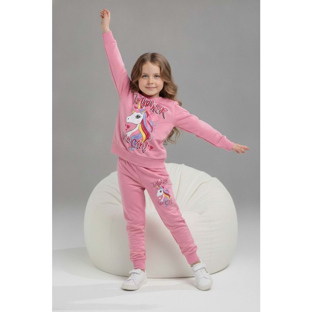 Serenad Kids Unicorn Baskılı Penye Kız İkili Takım 3-10 Yaş -JE261065275 - PEMBE