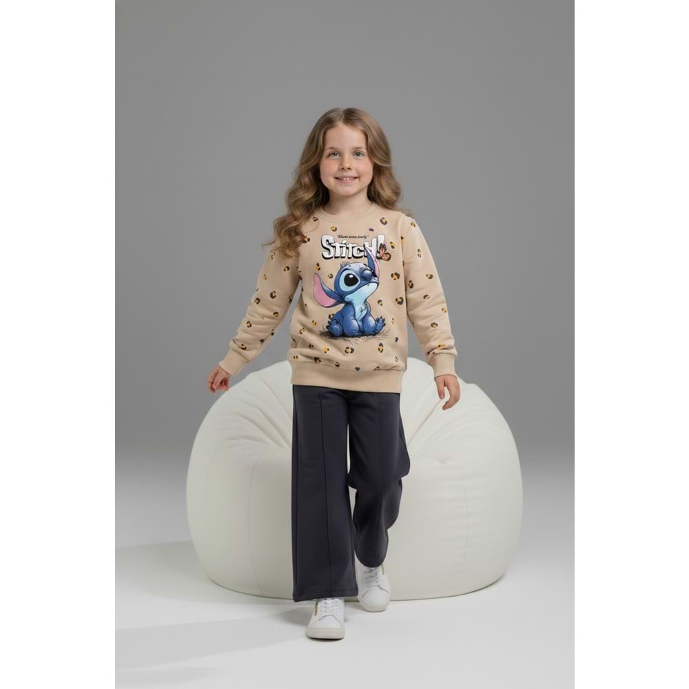 Serenad Kids Stıtch Kız Bol Paça Penye İkili Eşofman Takımı 3-10 Yaş -JE261049325 - GRİ