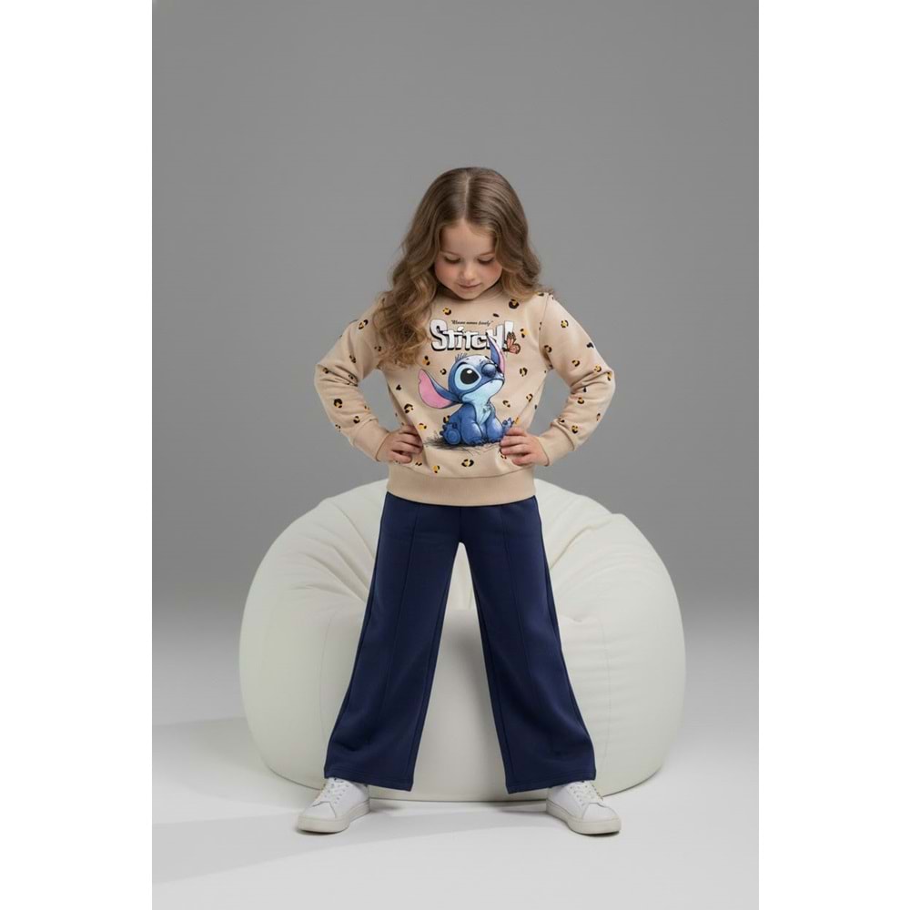 Serenad Kids Stıtch Kız Bol Paça Penye İkili Eşofman Takımı 3-10 Yaş -JE261049325 - LACİVERT