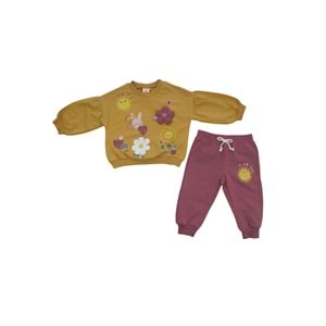 Via Girls Çiçek Kabartmalı Kız İkili Takım Sarı 2150- 9056 - 24-36 AY