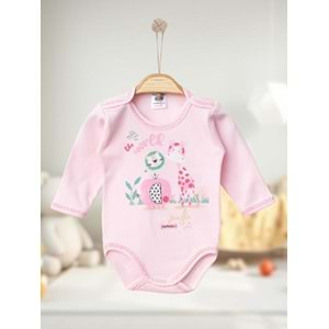 Hoppidik 7171 Uzun Kollu Zıbın Çıtçıtlı Body 1-3-6 Ay Pembe