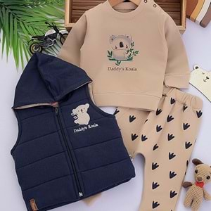 Hippıl Baby 5106-3100 Daddys Koala Erkek Yelekli Üçlü Takım - MAVİ