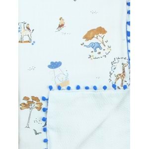Çift Katlı Müslin Bebek Battaniyesi 100x115 cm Mavi Fil
