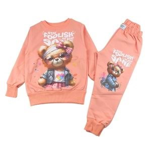 7407-2100 Kız Ayıcık 2li Eşofman Takım - GÜL KURUSU