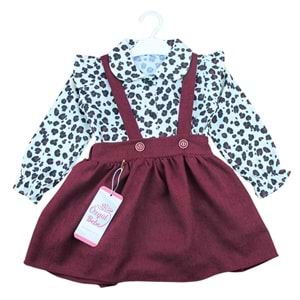 3300-418 2-5 Yaş Leopar Gömlekli Kadife Elbise - BORDO