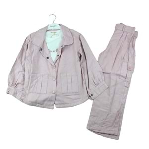 4370- Pampal 6-9 Yaş Kız Keten Takım - GÜL KURUSU