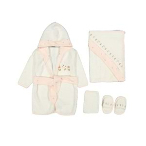Gaye Kız Bebek Çiçek Nakışlı Havlu Bornoz Set 878490 - PUDRA