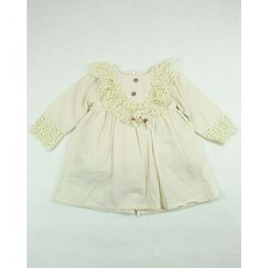 Murat Baby 6-24 Ay Güpür Yakalı Keten Elbise 9436231 - KREM