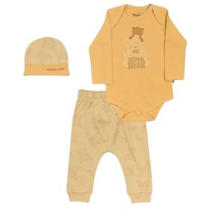 Miniworld 6-9 Ay Natural Bear Baskılı Badili Takım 18512165 - TURUNCU