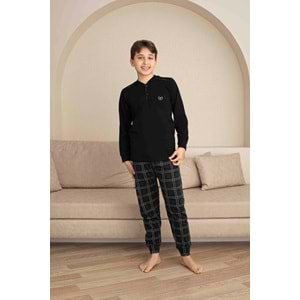 Tarık 11-16 Yaş Erkek Çocuk Pijama Kareli 3990250 - SİYAH