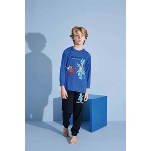 Tarık 6-11 Yaş Erkek Çocuk Tom Jerry Pijama 3019200 - MAVİ