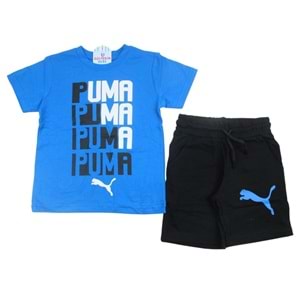 Puma Baskılı Erkek 4-14 Yaş Şortlu Takım-23275215 - MAVİ