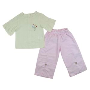 Baray Çizgili Simli Fırfırlı 2-5 Yaş Kız Takım-1059310 - PEMBE