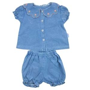 Baby Bu Brode Nakışlı 6/24 Ay Kız Gömlekli Takım 0193257 - MAVİ