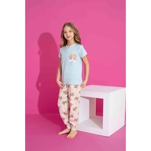 Tarık 6-11 Yaş Kız Çocuk Rainbw Pijama Takımı 2982210 - MAVİ