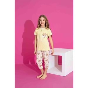 Tarık 6-11 Yaş Kız Çocuk Rainbow Kapri Pijama Takımı 2984210 - SARI