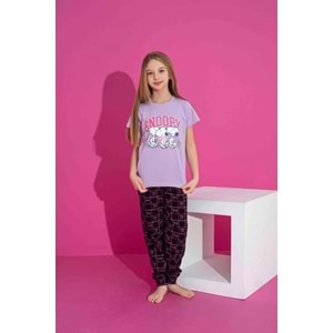 Tarık 6-11 Yaş Kız Çocuk Snopy Pijama Takımı 3064210 - LİLA