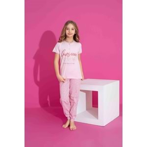 Tarık 10-15 Yaş Kız Çocuk Awesome Pijama Takımı 2971245 - PEMBE
