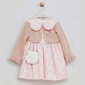 Bombili 1-4 Yaş Kız Müslin Bolerolu Elbise-7060514 - GÜL KURUSU