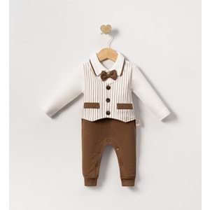 Cayzen Çizgili Papyonlu Erkek Tulum 3-9 Ay 1082245 - KAHVERENGİ