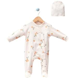 0-6 Ay Organik Mandalina Baskılı Patikli Tulum-1015153
