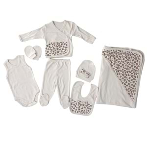 7 Parça Leopar Desenli Kız Zıbın Takım-31478277 - KREM