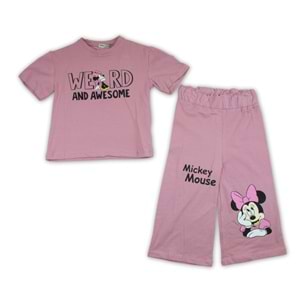 5-8 Yaş Minie Baskılı Taytlı Kız İkili Takım-7103170 - PEMBE
