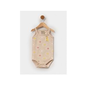 Babytoo 0-9 Ay Bebek Çıtçıtlı İp Askılı Badi Çiçekli-7307041 - KREM