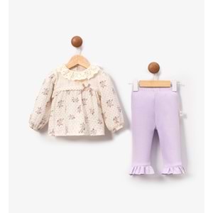 Cayzen 3-12 Ay Kız Çiçek Naskılı Müslin 2li Takım-6001225 - LİLA