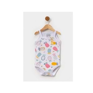 Babytoo 1-3 Yaş Bebek Askılı Çıtçıtlı Badi Ananas-7305051 - BEYAZ