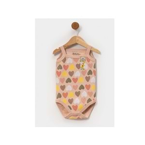 Babytoo 1-3 Yaş Bebek İp Askılı Çıtçıtlı Badi Büyük Kalpli-7305051 - GÜL KURUSU