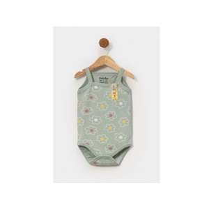 Babytoo 1-3 Yaş Bebek İp Askılı Çıtçıtlı Badi Çiçekli-7305051 - YEŞİL