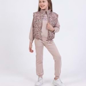 Yavrucak Çiçekli Yelekli 9-12 Yaş Kız 3lü Takım-7055648 - AÇIK KAHVE