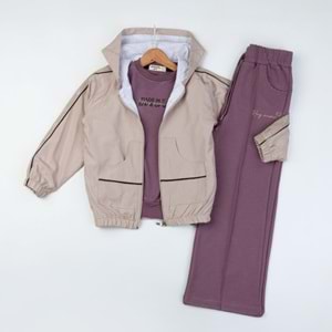 Yavrucak Kapşon Ceketli 9-12 Yaş Kız 3lü Takım-7062594 - KREM