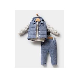 Hippıl Şişme Yelekli Kareli 6-18 Ay Erkek 3lü Takım-5192399 - MAVİ