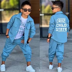 3-12 Yaş Erkek Crazy Child Baskılı 3lü Eşofman Takım- 60285650 - MAVİ