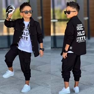 3-12 Yaş Erkek Crazy Child Baskılı 3lü Eşofman Takım- 60285650 - SİYAH
