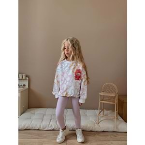 3-10 YaşÇiçekli Kız Eşofman Takım- 9017260 - LİLA