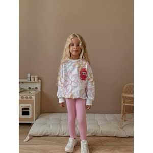 3-10 YaşÇiçekli Kız Eşofman Takım- 9017260 - PEMBE